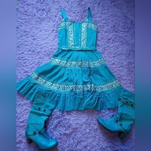 1970's Vintage Handmade Western Bohemian Dress With Belt